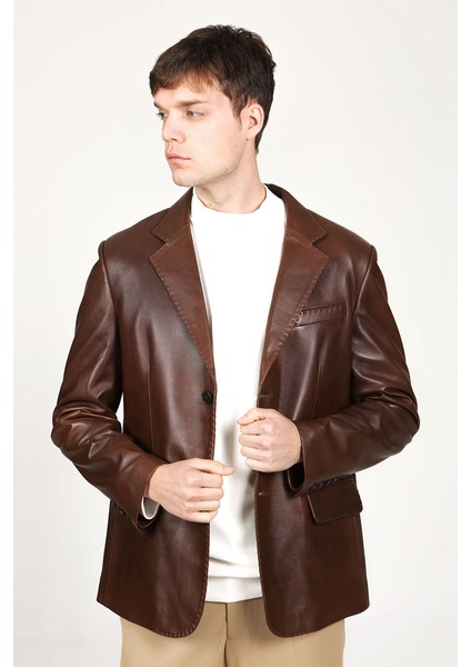 E2246 Gerçek Deri Erkek Blazer Ceket
