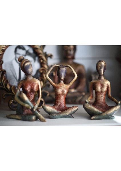 Metalik Eskitme Yoga Yapan Kızlar Temalı Biblo 3'lü Set Vişne Kahve fiyatları
