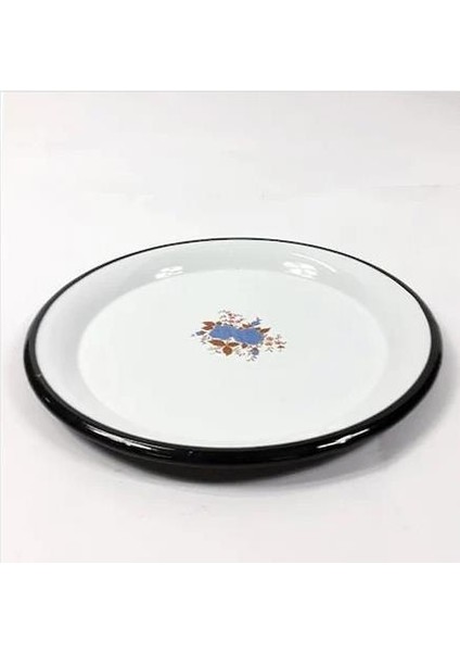 Mini Emaye Sini 29X29CM Nostaljik Çiçekli Emaye Tepsi Sığ Kenarlı