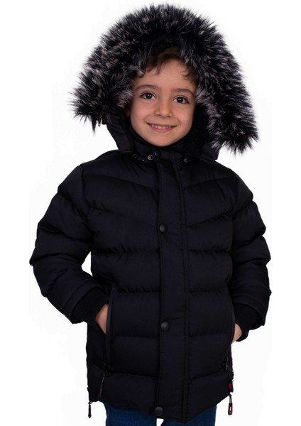 Kürklü Peluş Astarlı Çıkarılabilir Kapüşonlu Mont Erkek Çocuk Mont