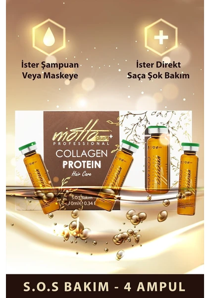 Motto Plus Professional Multivitamin Collagen - Protein Acil Kurtarma Saç Bakım Kürü 4X10ML 4 Ampul