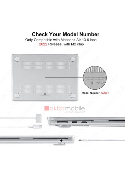 MacBook Air M2 13.6" 2022 A2681 Uyumlu Kılıf Koruyucu Kapak Parlak Şeffaf Tasarım Hava Kanallı indirimleri