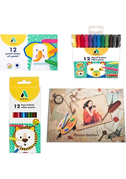 12'li Pastel Boya Keçeli Boya Kuru Boya ve Resim Defteri 25X35