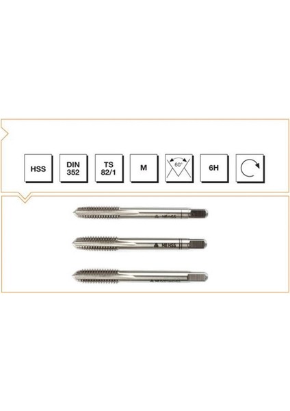 B00100040500 Hss Dın 352 Normal Vidalı 3 Lü Takım Kılavuzu M5