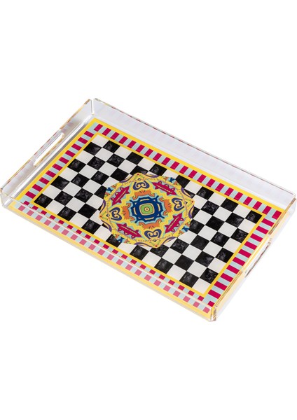Şeffaf Akrilik Desenli Dikdörtgen (Büyük Boy) Tepsi 40X25 cm