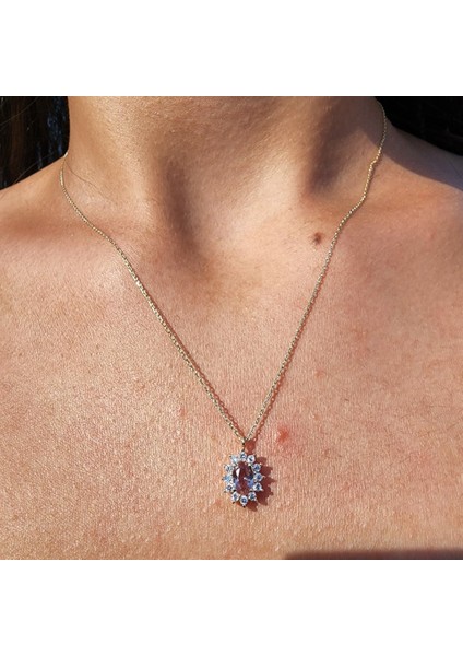 0,95 Ct Zultanit 0,25 Ct Pırlanta (Signity) Taşlı Anturajlı Vintage 14 Ayar Altın Tasarım Kolye