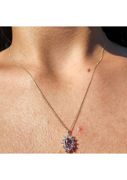 0,95 Ct Zultanit 0,25 Ct Pırlanta (Signity) Taşlı Anturajlı Vintage 14 Ayar Altın Tasarım Kolye