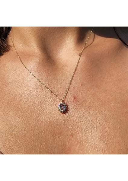 0,95 Ct Zultanit 0,25 Ct Pırlanta (Signity) Taşlı Anturajlı Vintage 14 Ayar Altın Tasarım Kolye