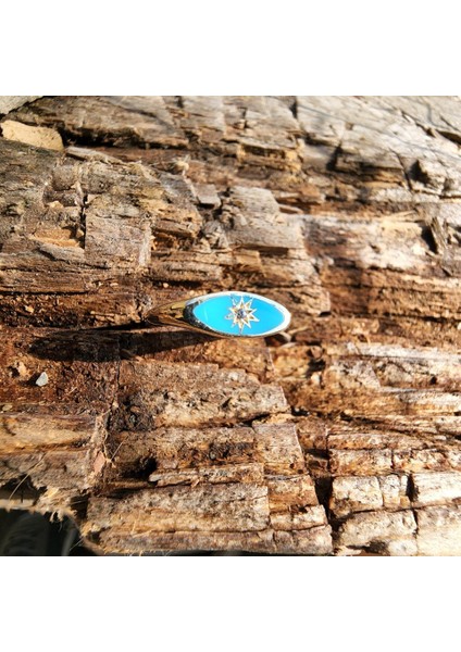 Mineli Altın Yüzük - 14 Ayar Altın Oval Mühür Turkuaz Mineli Kutup Yıldızı Minimal Taşsız Yüzük indirimleri