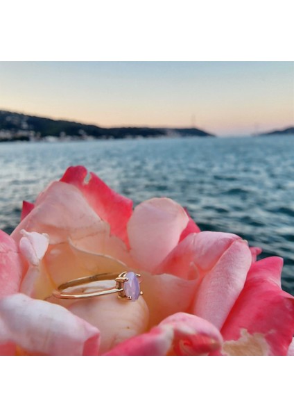 Altın Yüzük - 0.90CT Pembe Ouartz Tektaş Evlilik Teklifi Pırlanta Montörü Estetik Tektaş 14 Ayar Altın Tarz Yüzük