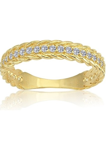 Altın Yüzük - Taşlı Örgü Altın Yüzük