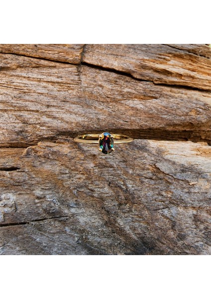 Altın Yüzük - Mistik Topaz Oval Taşlı Spor Tektaş 14 Ayar Altın Yüzük-Hediye Altın Yüzük modelleri