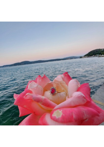 Altın Yüzük - 1,05 Ct Yakut 0,30 Ct Pırlanta (Signty) Taşlı Anturajlı Vintage Tasarım Modern 14 Ayar Altın Yüzük fiyatları