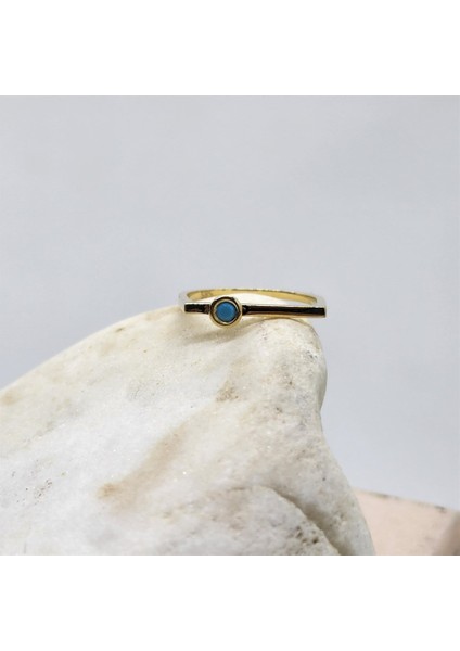 Altın Yüzük - 0,25CT Pırlanta Montörü(Firuze Taşlı)Kare Kol Tasarım 14 Ayar Altın Hediye Kadın Modern Tektaş Yüzük