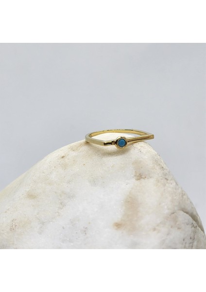 Altın Yüzük - 0,25CT Pırlanta Montörü(Firuze Taşlı)Kare Kol Tasarım 14 Ayar Altın Hediye Kadın Modern Tektaş Yüzük modelleri