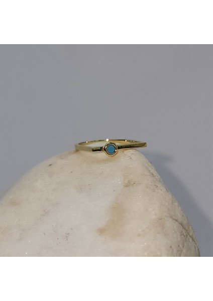 Altın Yüzük - 0,25CT Pırlanta Montörü(Firuze Taşlı)Kare Kol Tasarım 14 Ayar Altın Hediye Kadın Modern Tektaş Yüzük indirimleri