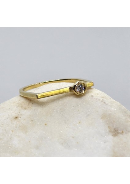 0,25CT Pırlanta Montörü(Signty Taşlı)Kare Kol Tasarım 14 Ayar Altın Hediye Kadın Modern Tektaş Yüzük indirimleri