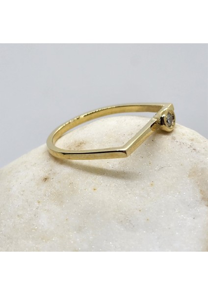 0,25CT Pırlanta Montörü(Signty Taşlı)Kare Kol Tasarım 14 Ayar Altın Hediye Kadın Modern Tektaş Yüzük indirimleri