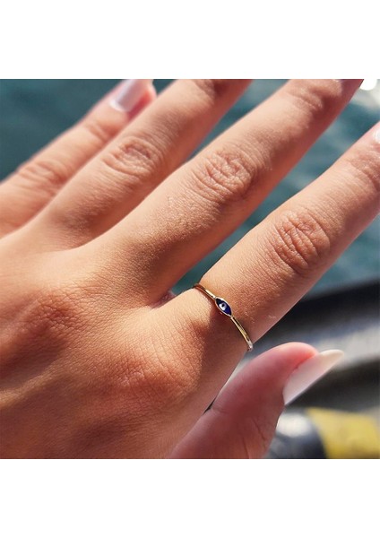 Altın Yüzük - Mekik Lacivert Mineli Göz Altın Yüzük- Minimal Tektaş Tasarım Estetik Nazar Boncuğu Altın Yüzük fiyatları