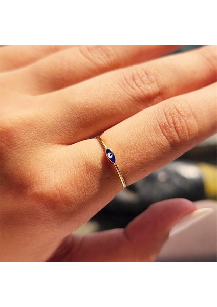 Altın Yüzük - Mekik Lacivert Mineli Göz Altın Yüzük- Minimal Tektaş Tasarım Estetik Nazar Boncuğu Altın Yüzük fırsatları