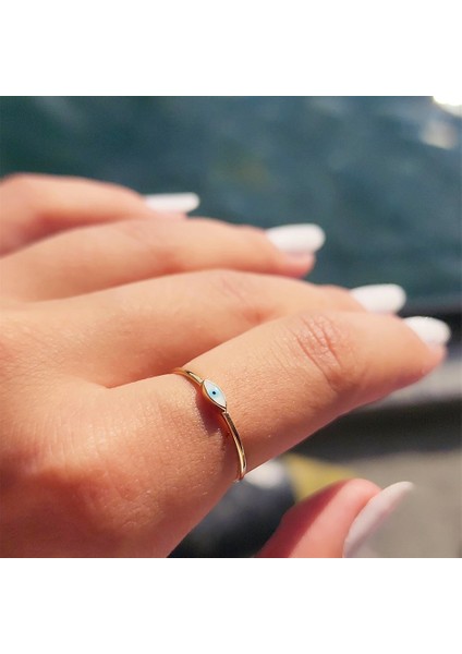 Mineli Altın Yüzük - 14 Ayar Altın Beyaz Mineli Minimal Göz Yüzük - Nazar Boncuğu Altın Yüzük fiyatları