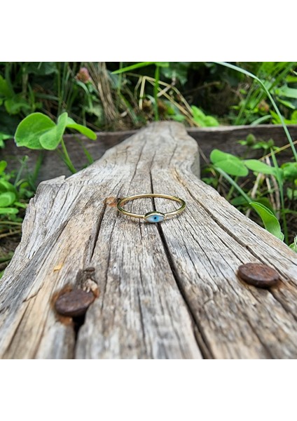 Mineli Altın Yüzük - 14 Ayar Altın Beyaz Mineli Minimal Göz Yüzük - Nazar Boncuğu Altın Yüzük indirimleri