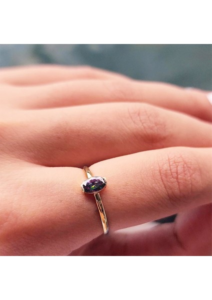 Altın Yüzük - 0,40CT Aleksandrit Tektaş Altın Yüzük-Tektaş Kadın 14 Ayar Altın Yüzük-Hediye Safir 14 Ayar Yüzük