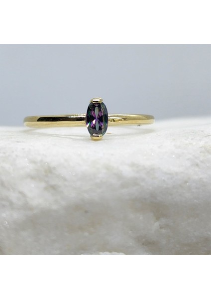 Altın Yüzük - 0,40CT Aleksandrit Tektaş Altın Yüzük-Tektaş Kadın 14 Ayar Altın Yüzük-Hediye Safir 14 Ayar Yüzük indirimleri