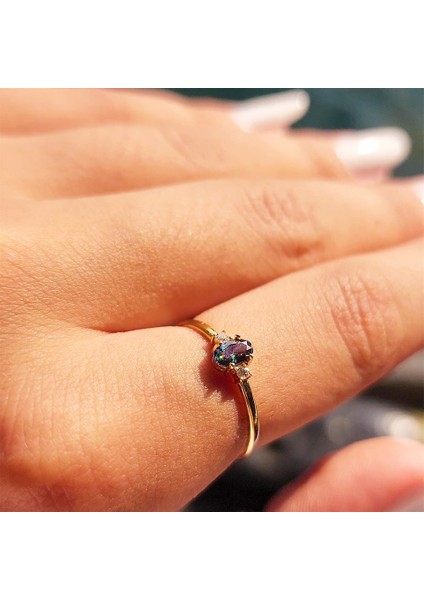Altın Yüzük - 0,30CT Aleksandrit 0,10CT Pırlanta(Signty Taşlı)Minimal Oval Taşlı Tria Pırlanta 14 Ayar Altın Yüzük