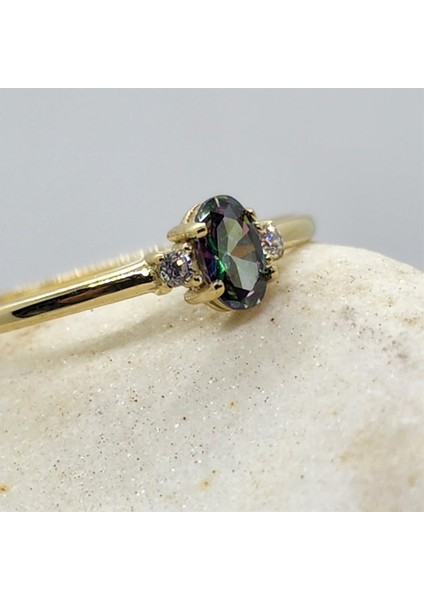 Altın Yüzük - 0,30CT Aleksandrit 0,10CT Pırlanta(Signty Taşlı)Minimal Oval Taşlı Tria Pırlanta 14 Ayar Altın Yüzük indirimleri