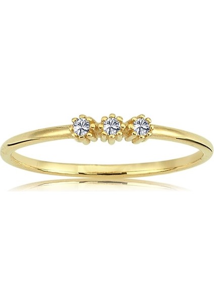 Altın Yüzük - Mini Üç Taşlı Tel Altın Yüzük