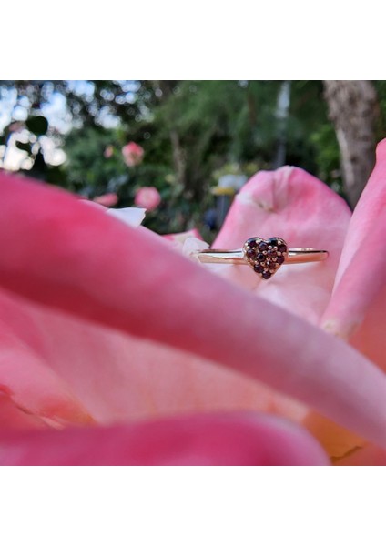 Gümüş Yüzük - Love Kalp Şampanya Renkli Minimal Gümüş Yüzük-Hediye Düz Kol Minik Taşlı Gümüş Yüzük fiyatları