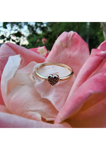 Gümüş Yüzük - Love Kalp Şampanya Renkli Minimal Gümüş Yüzük-Hediye Düz Kol Minik Taşlı Gümüş Yüzük modelleri