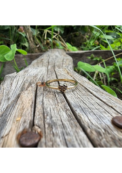 Gümüş Yüzük - Love Kalp Şampanya Renkli Minimal Gümüş Yüzük-Hediye Düz Kol Minik Taşlı Gümüş Yüzük fırsatları