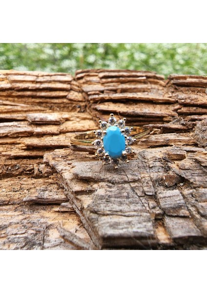 Gümüş Yüzük - 1.05 CT Firuze 0.30 CT Swarovski Taşlı Anturajlı Vintage Tasarım 925 Ayar Gümüş Yüzük modelleri