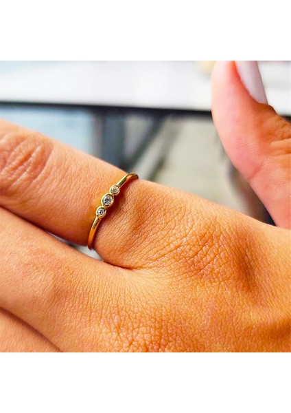 Gümüş Yüzük - Tria Swarovski Taşlı Modern Evlilik Teklifi Yüzüğü - Minimal Hediyelik Gümüş Yüzük