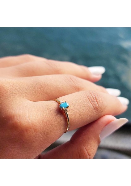 Gümüş Yüzük - 0.40 Karat Firuze (Turkuaz) Taşlı Tektaş 925 Ayar Gümüş Yüzük - Kadın Hediyelik Yüzük
