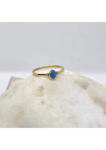 Gümüş Yüzük - 0.40 Karat Firuze (Turkuaz) Taşlı Tektaş 925 Ayar Gümüş Yüzük - Kadın Hediyelik Yüzük fırsatları