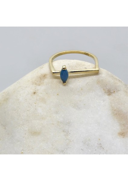 Gümüş Yüzük - 0.40 CT Mekik Firuze Taşlı Kare Kol Tasarım Gümüş Hediyelik Kadın Tektaş Gümüş Yüzük fiyatları