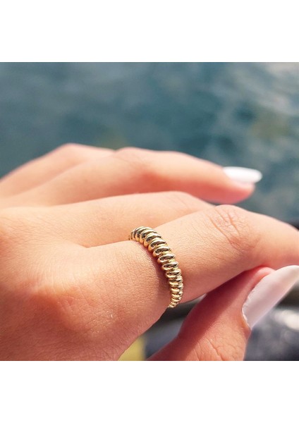 Gümüş Yüzük - Kruvasan Taşsız Gümüş Alyans - Taşsız Tasarım Modern 925 Ayar Gümüş Evlilik Alyansı