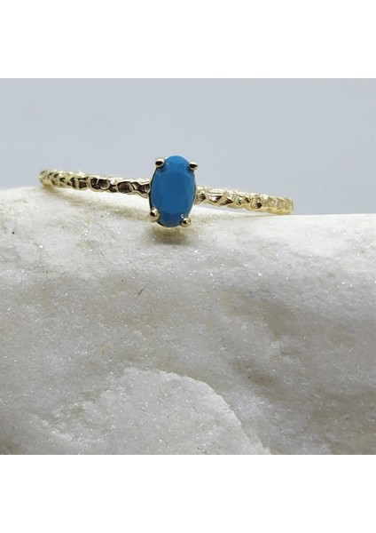 Gümüş Yüzük - 0.50CT Firuze Taşlı Dövülü Eskitme Tektaş Gümüş Yüzük - Hediye Gümüş Eskitme Yüzük indirimleri