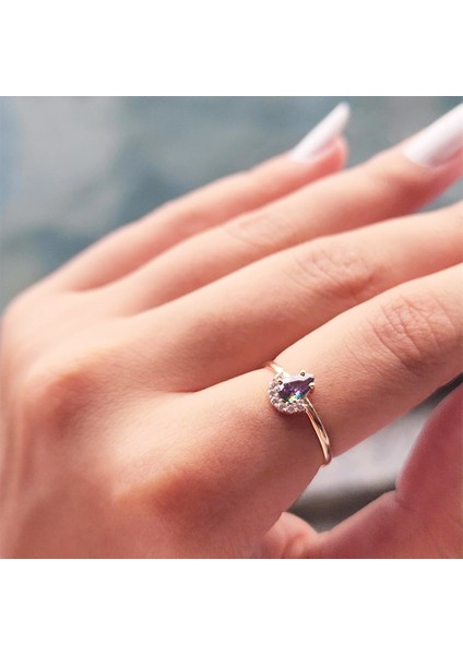 Gümüş Yüzük - Anna 0.48 CT Mistik Topaz Kraliyet Tacı Pırlanta Montörü 925 Ayar Kadın Yüzük-Gümüş Kraliyet Yüzük