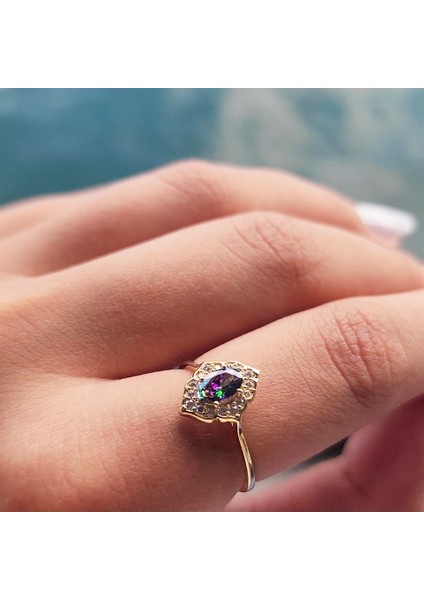 Gümüş Yüzük - Vintage Mistik Topaz Sarı Gümüş Evlilik Teklifi Hediye 925 Ayar Gümüş Yüzük -Evlilik Teklifi Yüzük