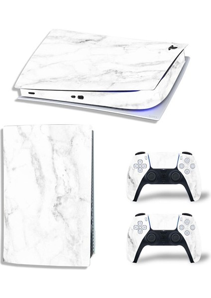 Beyaz Mermer Yüzeyi Playstation 5 Disk Edition Sticker Kaplama Seti