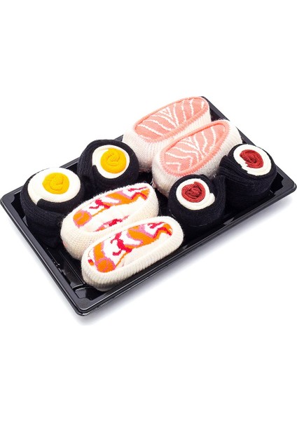 Sushi Nigiri Somon, Karides - Maki Oshinko, Tuna Desenli Renkli Çorap 4 Çift