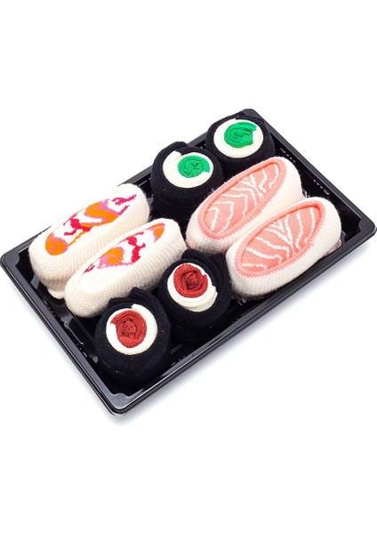 Sushi Nigiri Somon, Karides- Maki Salatalık, Tuna Desenli Renkli Çorap 4 Çift