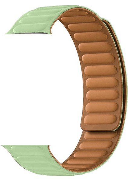 Apple Watch Se 2 2022 44MM Kordon Deri Mıknatıslı Gizli Mıknatıslı Krd 34 Yeşil