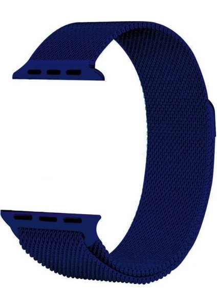 Apple Watch Se 2 2022 44MM Kordon Hasır Metal Örgülü Ayarlanabilir Lacivert