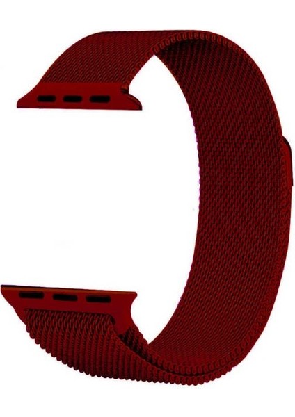 Apple Watch Ultra Kordon Hasır Metal Örgülü Ayarlanabilir Bordo