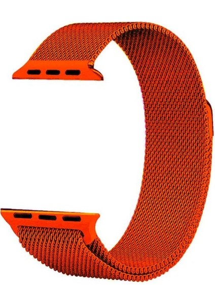 Apple Watch Se 2 2022 44MM Kordon Hasır Metal Örgülü Ayarlanabilir Turuncu